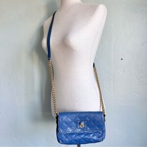 Marc Jacobs Luxe The Single Blue Quilted Crossbody Bag Gold Chain Made In Italy